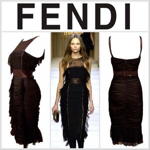 FENDI By KARL LAGERFELD Black Cocktail Beaded Dress F/W 07 2007 Size 38